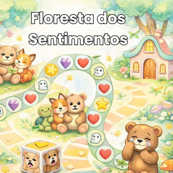 Capa do jogo infantil Floresta dos Sentimentos, trilha de emoções com ursinhos